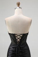 Laden Sie das Bild in den Galerie-Viewer, Trägerloses Pailletten Schwarzes Korsett Meerjungfrau Ballkleid