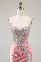 Laden Sie das Bild in den Galerie-Viewer, Blush Meerjungfrau Korsett Pailletten Langes Ballkleid mit Schlitz