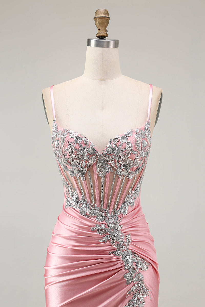 Laden Sie das Bild in den Galerie-Viewer, Blush Meerjungfrau Korsett Pailletten Langes Ballkleid mit Schlitz