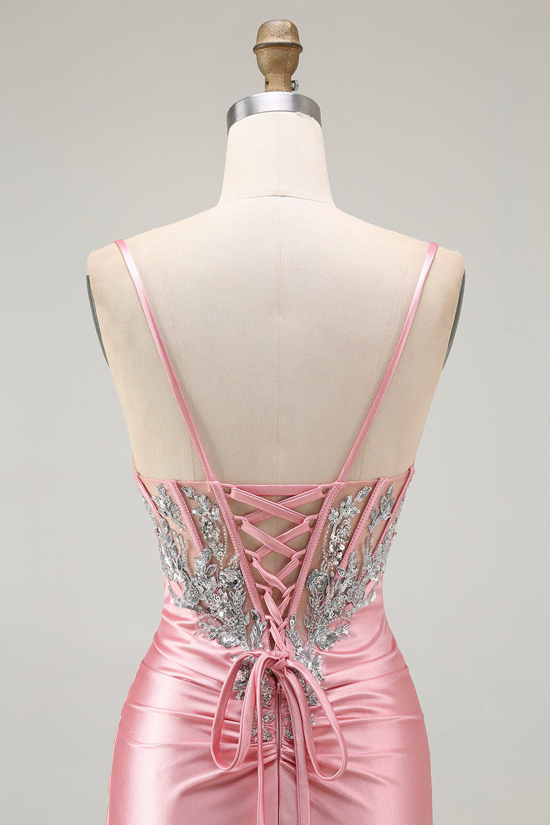 Laden Sie das Bild in den Galerie-Viewer, Blush Meerjungfrau Korsett Pailletten Langes Ballkleid mit Schlitz