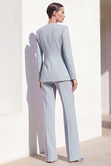 Grau Blau Ein Knopf 2-teilige Damen Anzüge mit Spitze