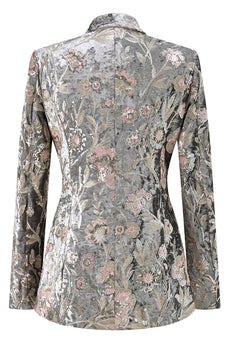 2-teilige Glitzernde Graue Anzüge mit Spitzrevers für Damen