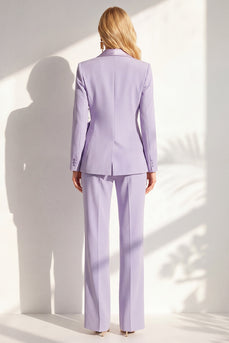 Flieder Damenanzüge mit Rüschen und Schärpe mit Spitzrevers