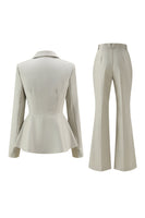 Laden Sie das Bild in den Galerie-Viewer, Grau Grün Slim Fit 2-teilige Damenanzüge mit Knopf