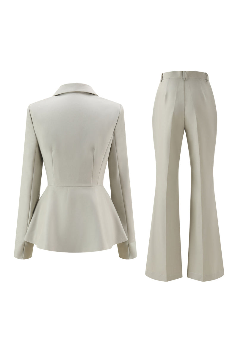 Laden Sie das Bild in den Galerie-Viewer, Grau Grün Slim Fit 2-teilige Damenanzüge mit Knopf