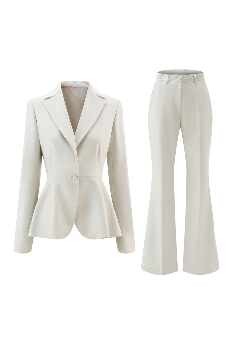 Laden Sie das Bild in den Galerie-Viewer, Grau Grün Slim Fit 2-teilige Damenanzüge mit Knopf