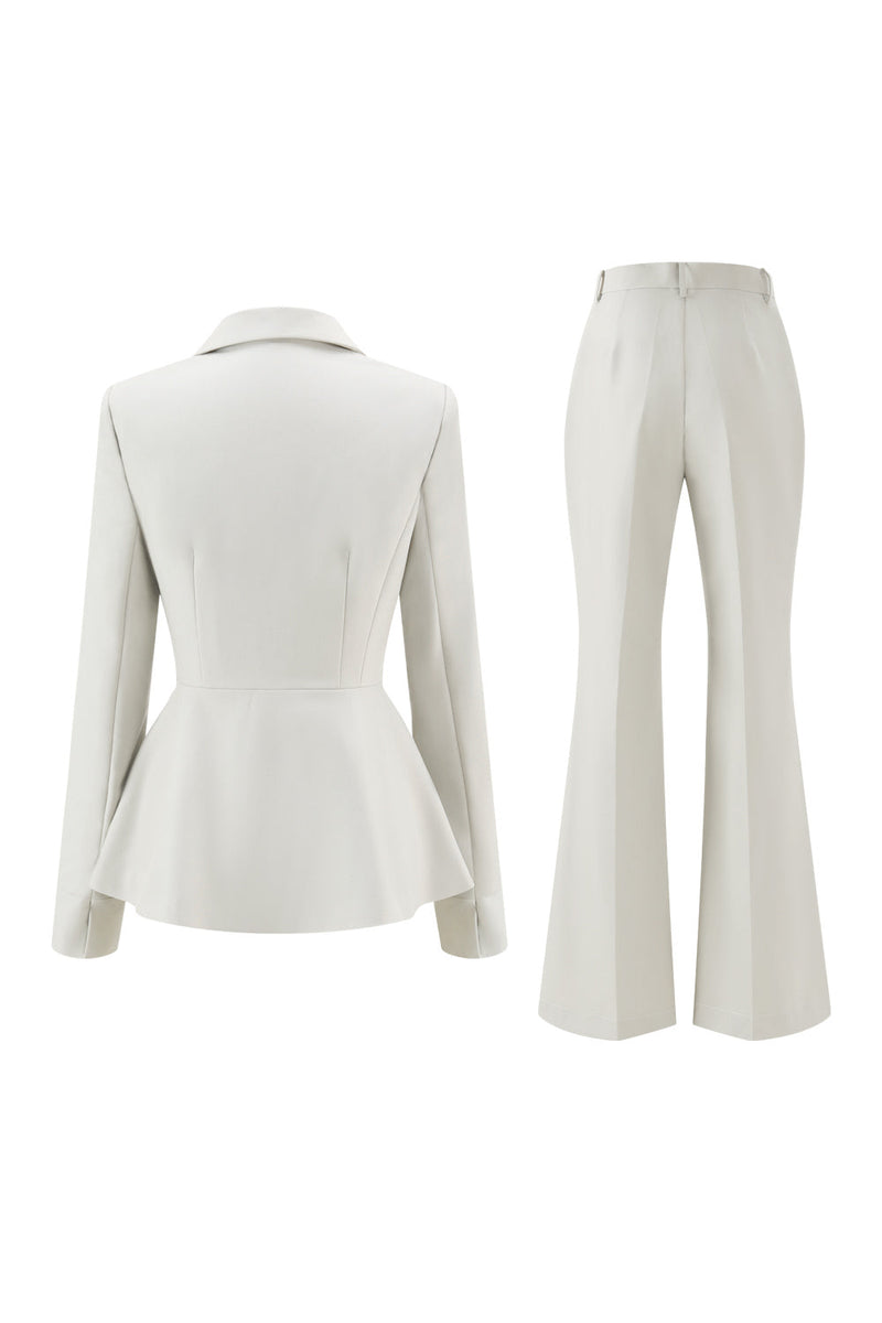 Laden Sie das Bild in den Galerie-Viewer, Grau Grün Slim Fit 2-teilige Damenanzüge mit Knopf