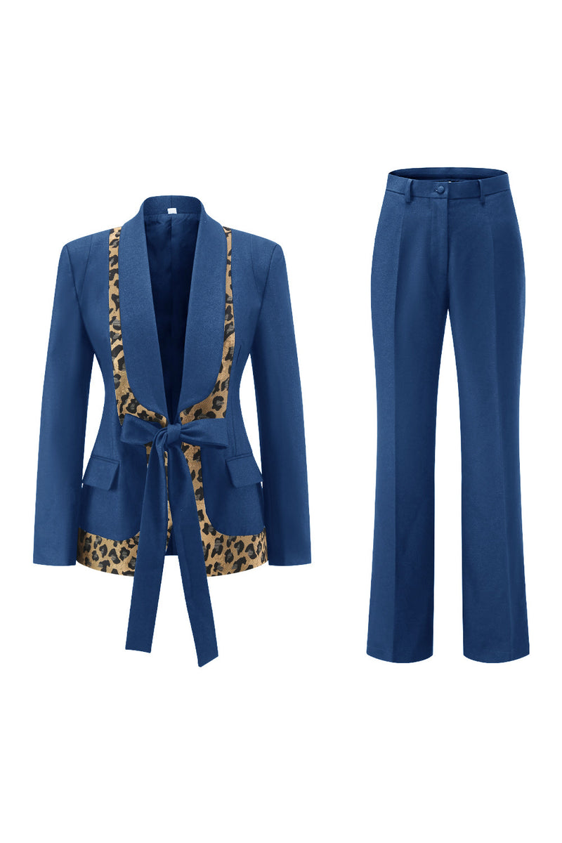 Laden Sie das Bild in den Galerie-Viewer, Schwarze Slim Fit 2-teilige Damenanzüge mit Leopardenmuster