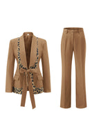 Laden Sie das Bild in den Galerie-Viewer, Schwarze Slim Fit 2-teilige Damenanzüge mit Leopardenmuster