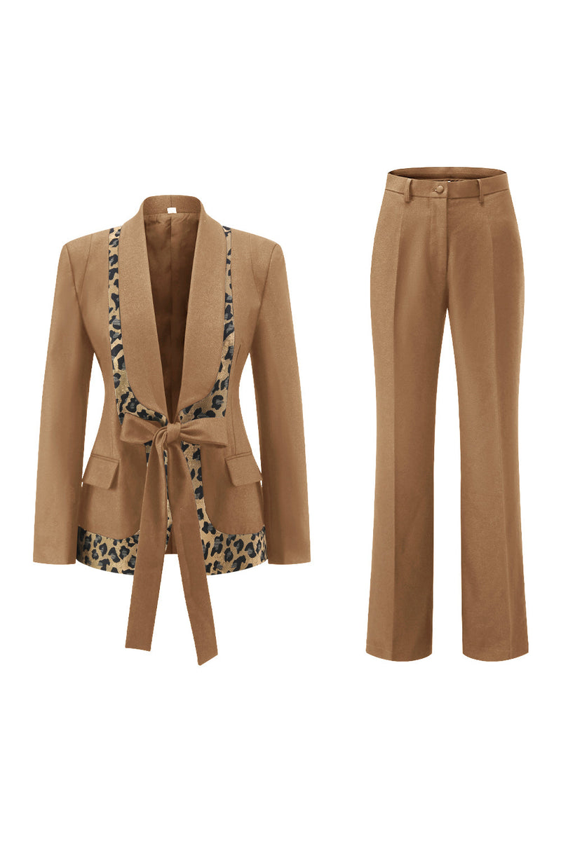 Laden Sie das Bild in den Galerie-Viewer, Schwarze Slim Fit 2-teilige Damenanzüge mit Leopardenmuster