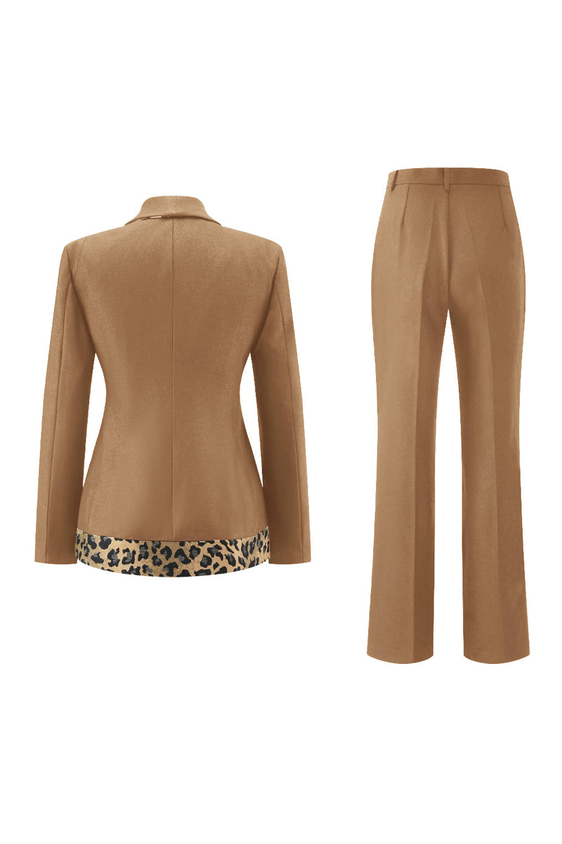 Laden Sie das Bild in den Galerie-Viewer, Schwarze Slim Fit 2-teilige Damenanzüge mit Leopardenmuster