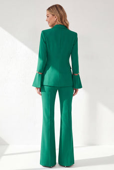 2-teiliger Dunkelgrüner Zweireihiger Ballanzug mit spitzem Revers und ausgestellten Ärmeln