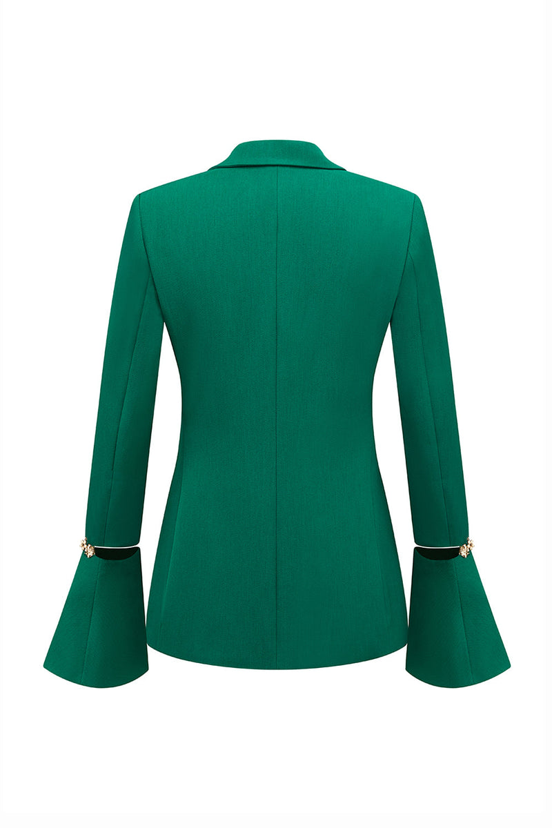 Laden Sie das Bild in den Galerie-Viewer, 2-teiliger Dunkelgrüner Zweireihiger Ballanzug mit spitzem Revers und ausgestellten Ärmeln