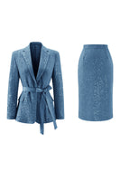 Laden Sie das Bild in den Galerie-Viewer, Rosa Pailletten 2 Stück Midi Anzüge mit gekerbtem Revers