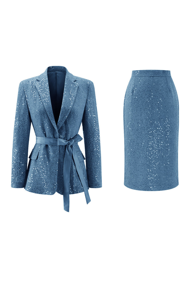 Laden Sie das Bild in den Galerie-Viewer, Rosa Pailletten 2 Stück Midi Anzüge mit gekerbtem Revers