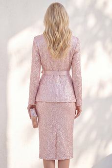 Rosa Pailletten 2 Stück Midi Anzüge mit gekerbtem Revers