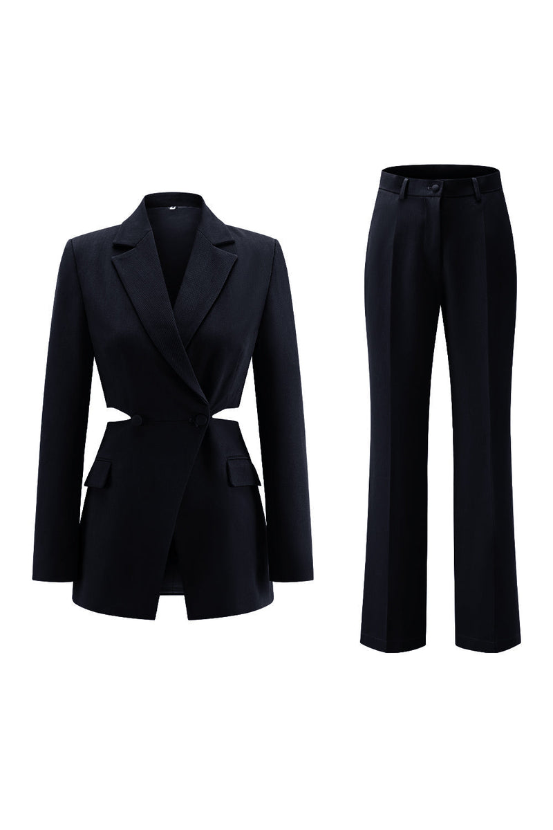 Laden Sie das Bild in den Galerie-Viewer, Grau Blau Gekerbtes Revers 2 Stück ausgeschnittene Ballanzüge