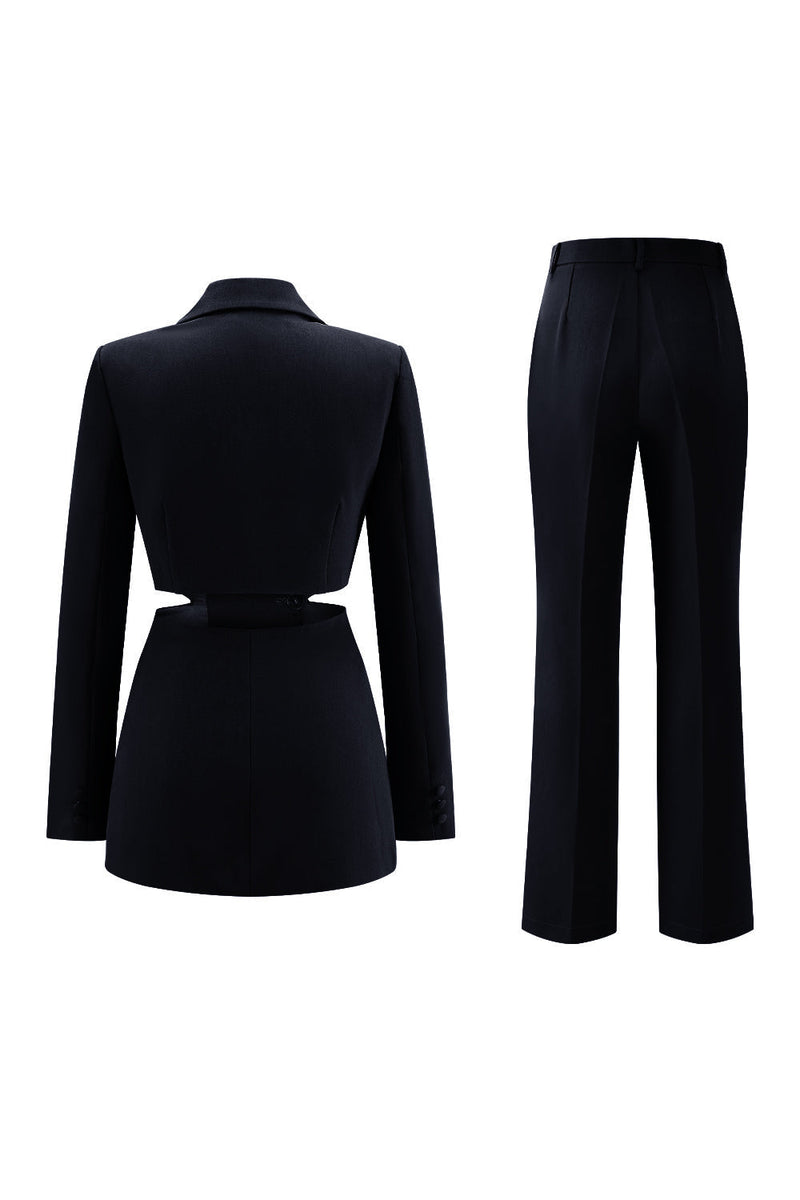 Laden Sie das Bild in den Galerie-Viewer, Grau Blau Gekerbtes Revers 2 Stück ausgeschnittene Ballanzüge