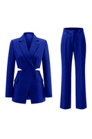 Laden Sie das Bild in den Galerie-Viewer, Grau Blau Gekerbtes Revers 2 Stück ausgeschnittene Ballanzüge