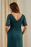 Laden Sie das Bild in den Galerie-Viewer, Kiefer Etui V-Ausschnitt Gerafftes Midi Hochzeitsgastkleid mit Spitze