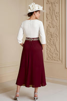 Laden Sie das Bild in den Galerie-Viewer, Grape 3/4 Ärmel Bateau Ausschnitt A Linie Midi Hochzeitskleid für Gäste