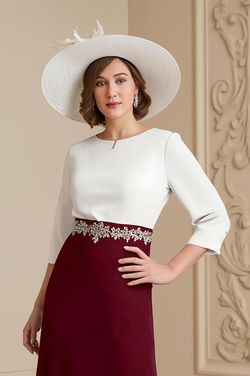 Laden Sie das Bild in den Galerie-Viewer, Grape 3/4 Ärmel Bateau Ausschnitt A Linie Midi Hochzeitskleid für Gäste