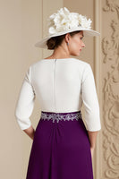 Laden Sie das Bild in den Galerie-Viewer, Grape 3/4 Ärmel Bateau Ausschnitt A Linie Midi Hochzeitskleid für Gäste