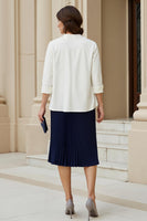 Laden Sie das Bild in den Galerie-Viewer, Marineblaues Herzausschnitt A Linie 2-teiliges Midi Hochzeitsgastkleid mit Spitze