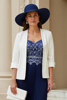 Laden Sie das Bild in den Galerie-Viewer, Marineblaues Herzausschnitt A Linie 2-teiliges Midi Hochzeitsgastkleid mit Spitze