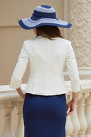 Laden Sie das Bild in den Galerie-Viewer, Marineblaues Etui 2-teiliges Hochzeitskleid aus Stretch-Satin