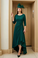 Laden Sie das Bild in den Galerie-Viewer, Burgunderrotes A-Linie Kleid für Hochzeitsgäste mit Bateau-Ausschnitt und hohem Tiefgang