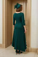 Laden Sie das Bild in den Galerie-Viewer, Burgunderrotes A-Linie Kleid für Hochzeitsgäste mit Bateau-Ausschnitt und hohem Tiefgang