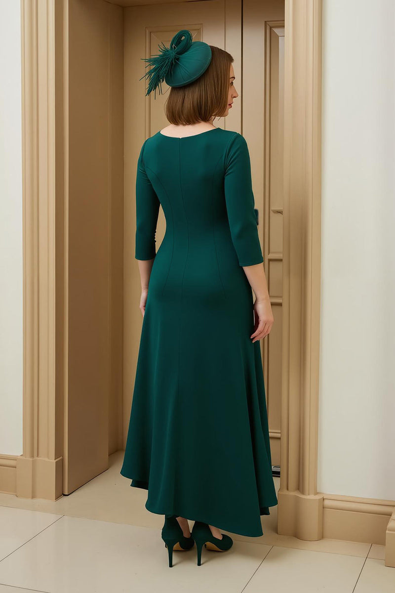 Laden Sie das Bild in den Galerie-Viewer, Burgunderrotes A-Linie Kleid für Hochzeitsgäste mit Bateau-Ausschnitt und hohem Tiefgang