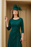 Laden Sie das Bild in den Galerie-Viewer, Burgunderrotes A-Linie Kleid für Hochzeitsgäste mit Bateau-Ausschnitt und hohem Tiefgang