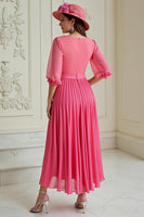 Laden Sie das Bild in den Galerie-Viewer, Hot Pink A Linie Plissee Chiffon Hochzeitsgastkleid