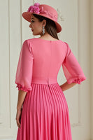 Laden Sie das Bild in den Galerie-Viewer, Hot Pink A Linie Plissee Chiffon Hochzeitsgastkleid