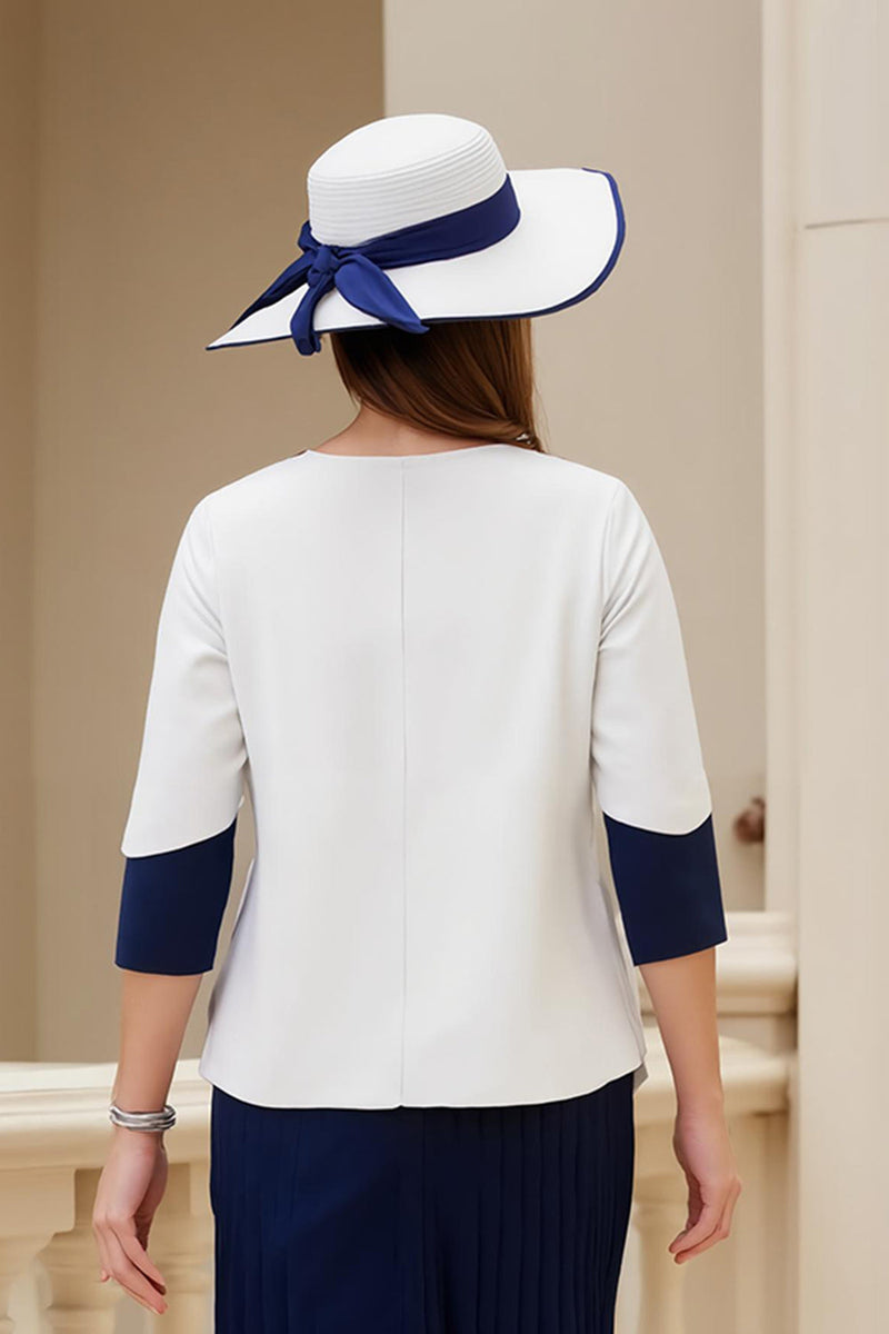 Laden Sie das Bild in den Galerie-Viewer, Marineblaues 2-teiliges A-Linie Kleid für Hochzeitsgäste aus Stretch-Satin