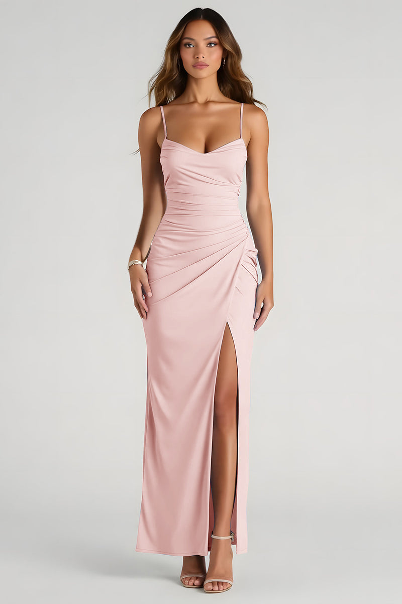 Laden Sie das Bild in den Galerie-Viewer, Hellblaues Langes Etui Brautjungfernkleid mit Spaghettiträgern