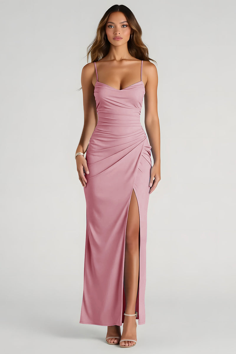 Laden Sie das Bild in den Galerie-Viewer, Hellblaues Langes Etui Brautjungfernkleid mit Spaghettiträgern