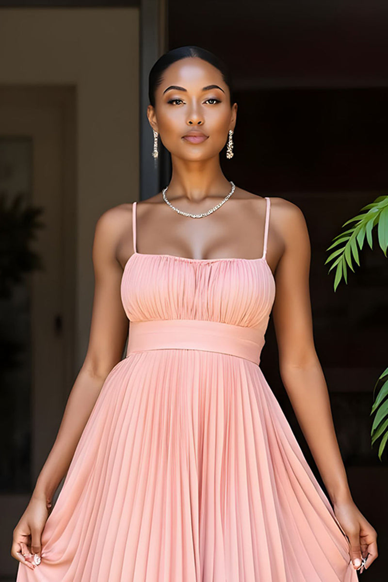 Laden Sie das Bild in den Galerie-Viewer, Sunset Plissee A-Linie Spaghettiträger Brautjungfernkleid