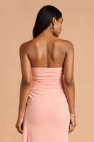 Laden Sie das Bild in den Galerie-Viewer, Blush Etui Tträgerloses Gerüschtes Langes Brautjungfernkleid mit Schlitz