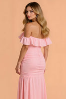 Laden Sie das Bild in den Galerie-Viewer, Blush Mermaid Gerafftes Maxi Brautjungfernkleid mit Rüschen