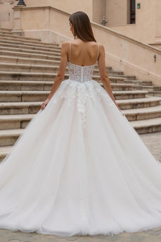 Elfenbein A-Linie Tüll Korsett Appliziertes Brautkleid