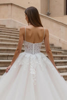 Laden Sie das Bild in den Galerie-Viewer, Elfenbein A-Linie Tüll Korsett Appliziertes Brautkleid