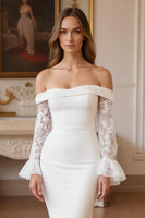 Laden Sie das Bild in den Galerie-Viewer, Stretch Satin Elfenbein Meerjungfrau Schulterfreies Brautkleid