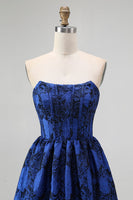 Laden Sie das Bild in den Galerie-Viewer, Dunkelblaues A Linie Trägerloses Korsett Maxi Brautjungfernkleid