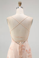 Laden Sie das Bild in den Galerie-Viewer, Champagner A Linie Wasserfallausschnitt Blumen Burnout Langes Brautjungfernkleid