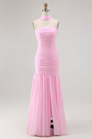 Laden Sie das Bild in den Galerie-Viewer, Blush Trägerloses Gerafftes Langes Brautjungfernkleid mit Schlitz