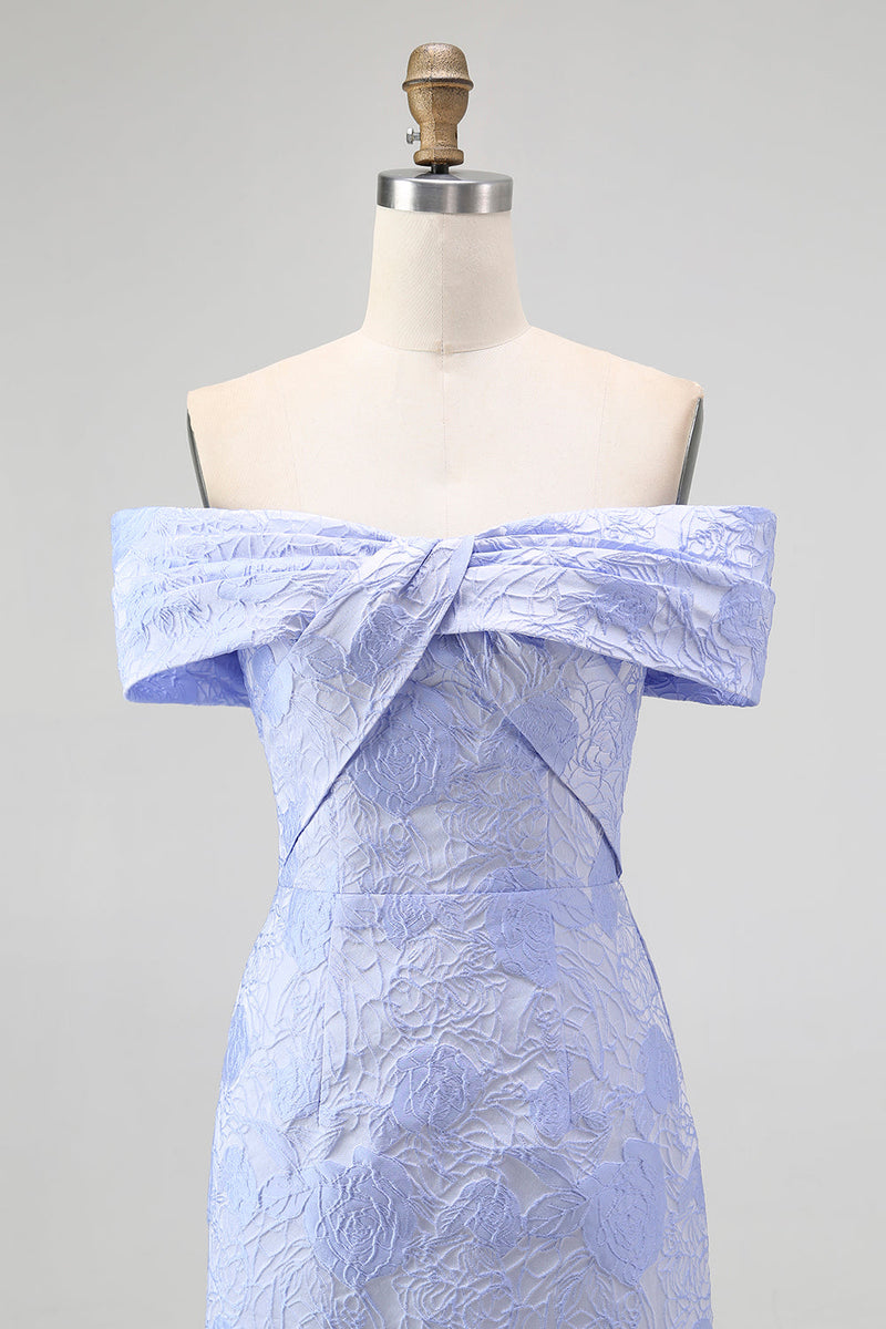 Laden Sie das Bild in den Galerie-Viewer, Blumiges Blaues Meerjungfrauen Schulterfreies Abendkleid