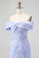 Laden Sie das Bild in den Galerie-Viewer, Blumiges Blaues Meerjungfrauen Schulterfreies Abendkleid